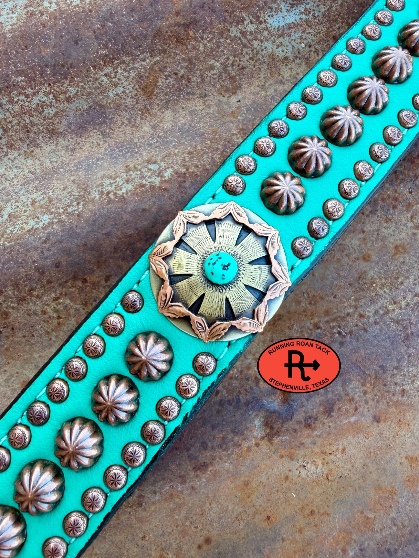 Mint Leather Studded Parachute Spot Tack Set with German Silver Conchos *Buy one piece or both pieces* Set08032026-05