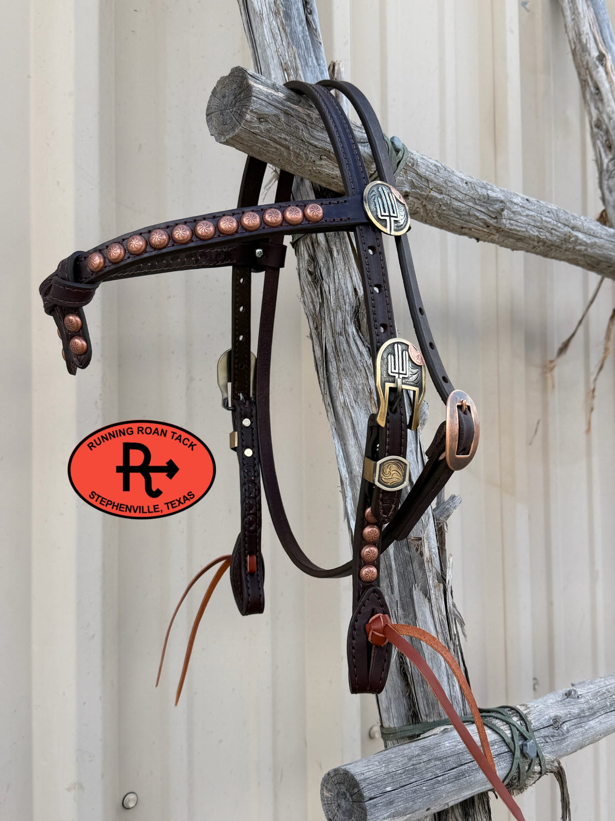 Chocolate Short Cheek Futurity Knot Headstall with Quick Change Pineapple Knots and German Silver Cactus Hardware 29”-37” Headstall09072026-16
