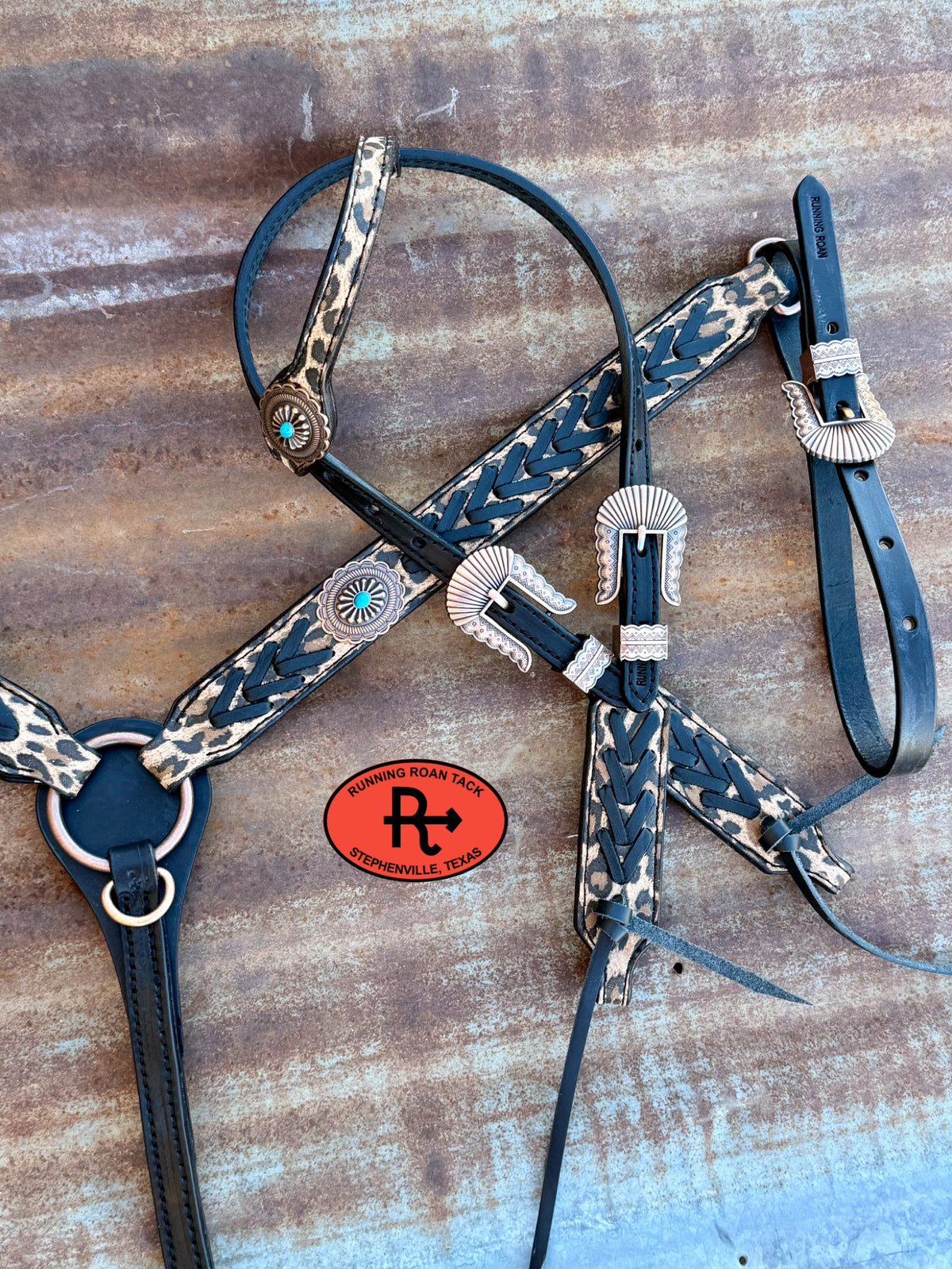 Leopard Tack Set with Black Lacing and Southwest Hardware *Buy one piece or both pieces* Set10052026-01