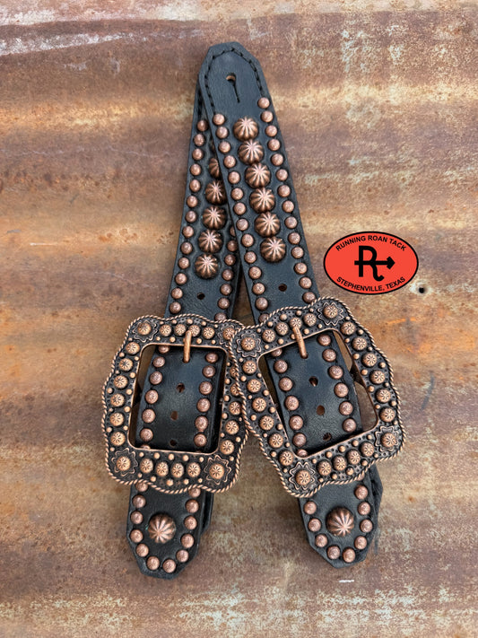 Black Studded Belt Style Spur Straps with Copper Buckles spurstraps08032026-23