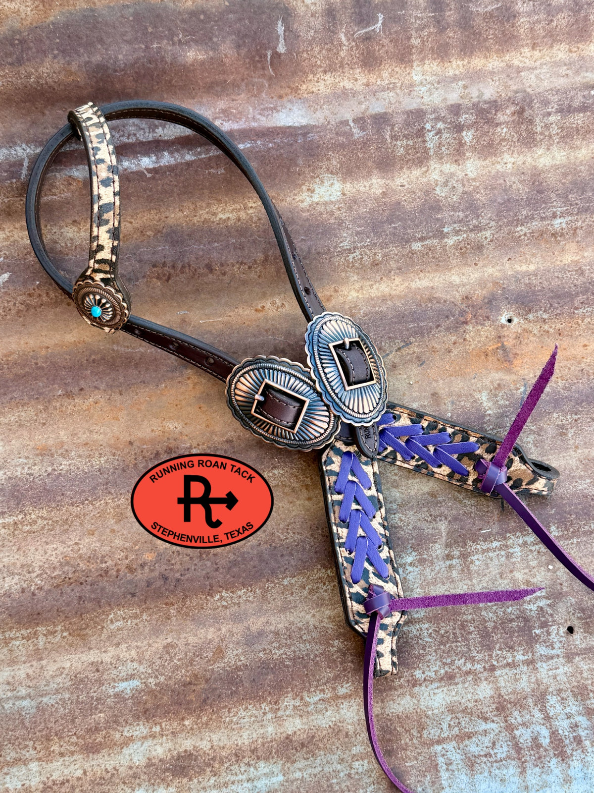 Leopard Tack Set with Purple Lacing and Southwest Hardware *Buy one piece or both pieces*  Set09072026-02
