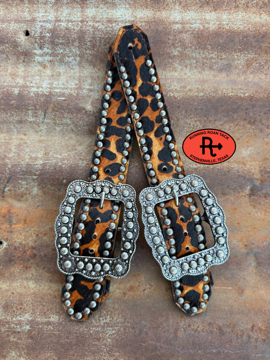 Leopard Belt Style Spur Straps with Antique Silver Buckles spurstraps08032026-02