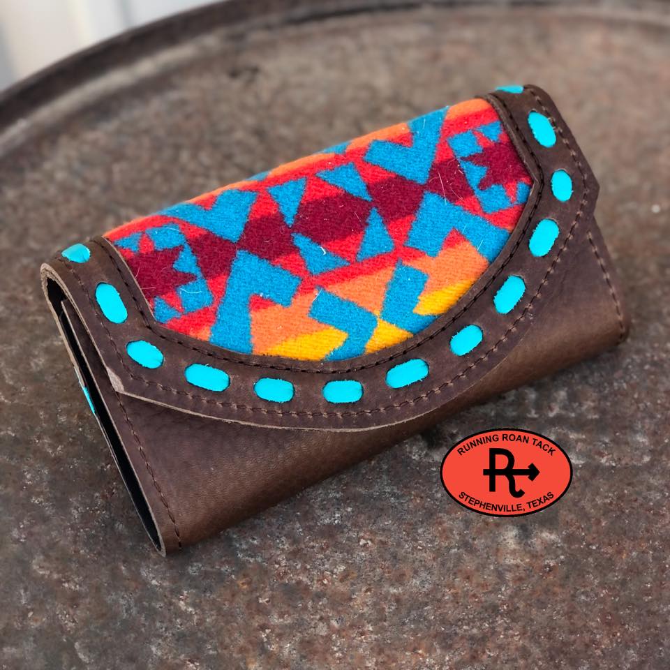 "Condensed Turquoise" Inlaid Wool Trifold Wallet with Pop Stitch