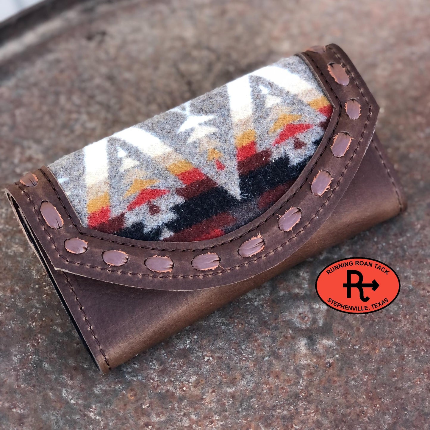 "Pacific Crest" Inlaid Wool Trifold Wallet with Pop Stitch