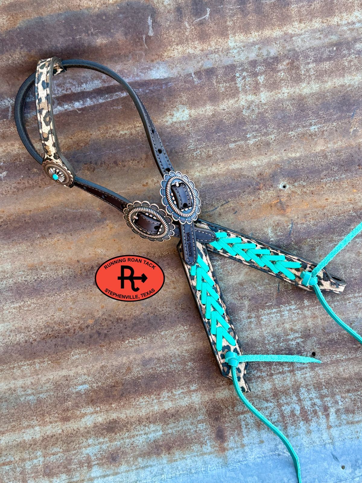 Leopard Tack Set with Turquoise Lacing and Southwest Hardware *Buy one piece or both pieces* Set10052026-04