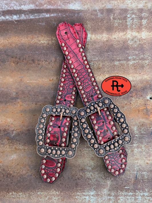 Red Croc Belt Style Spur Straps with Copper Buckles spurstraps08032026-16