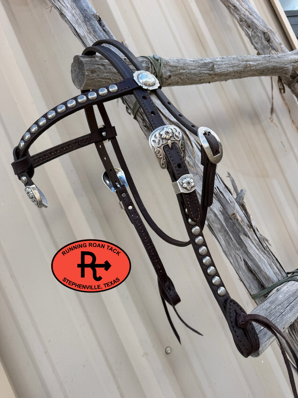 Chocolate Futurity Knot Headstall with Quick Change Pineapple Knots and Floral Hardware 36”-43” Headstall09072026-13