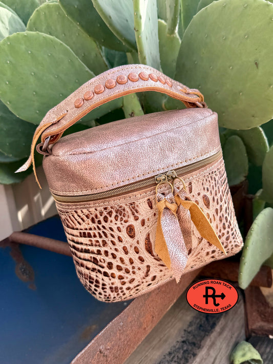 Metallic Copper Leather with Sand Croc Train Case for Makeup, Toiletries, etc traincase07062026-28