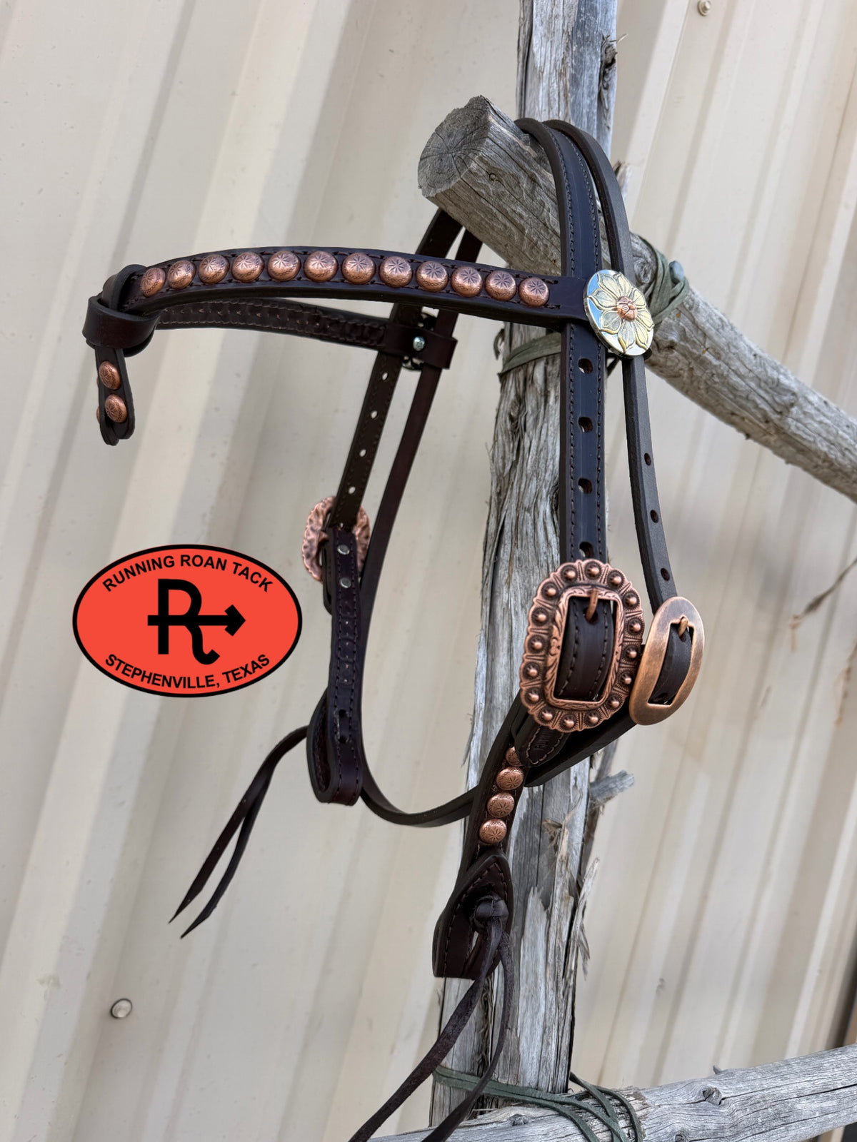 Chocolate Short Cheek Futurity Knot Headstall with Quick Change Pineapple Knots and Floral Hardware 29”-37” Headstall09072026-15