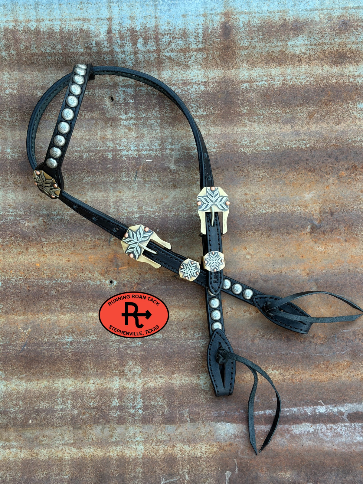 Black Short Cheek Headstall with Quick Change Pineapple Knots and German Silver Hardware 29”-37” Headstall10052026-04