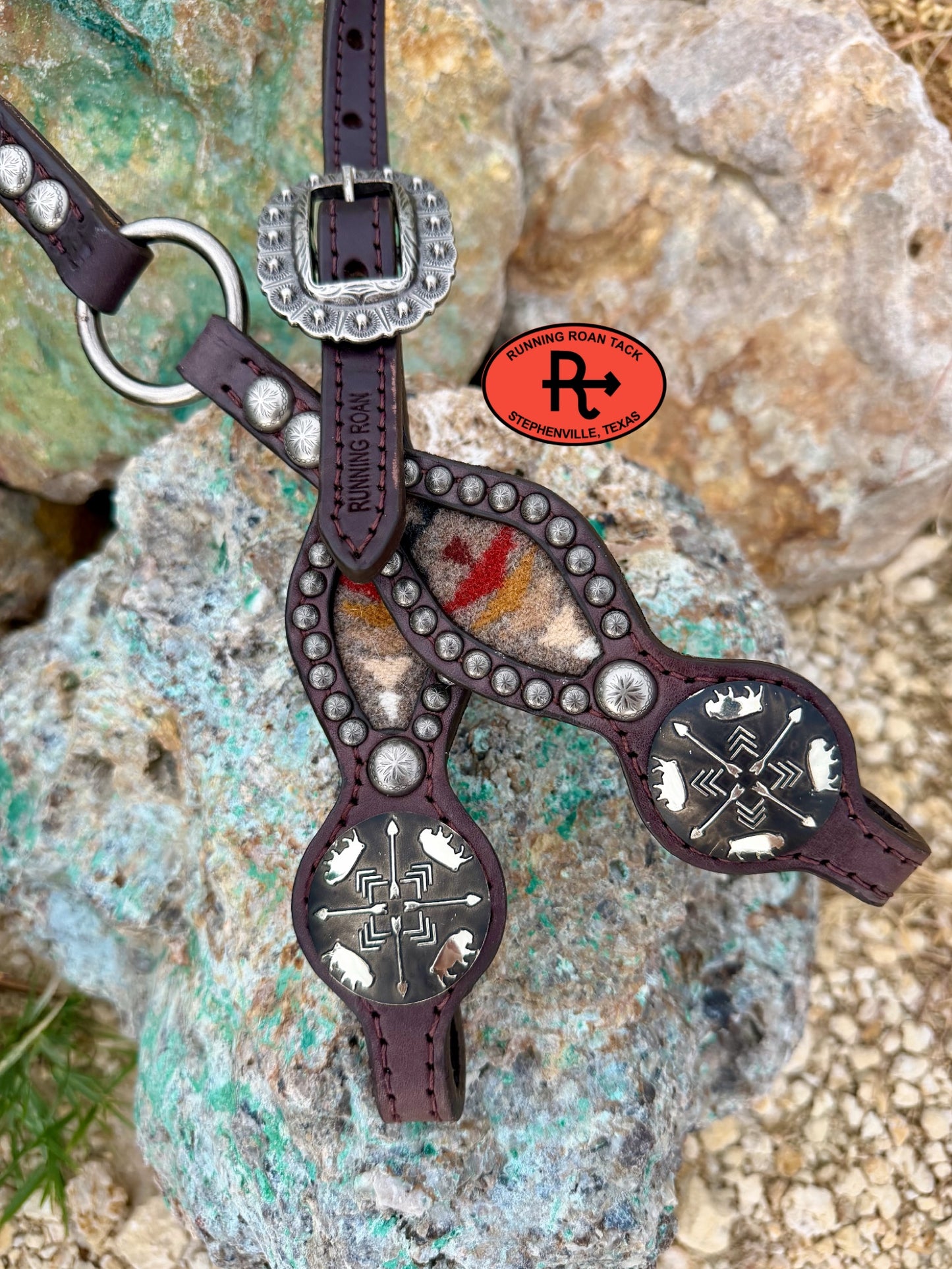 Single Ear Ring Headstall with Pacific Crest Wool and Buffalo Hardware 39"-43" Headstall07062026-03