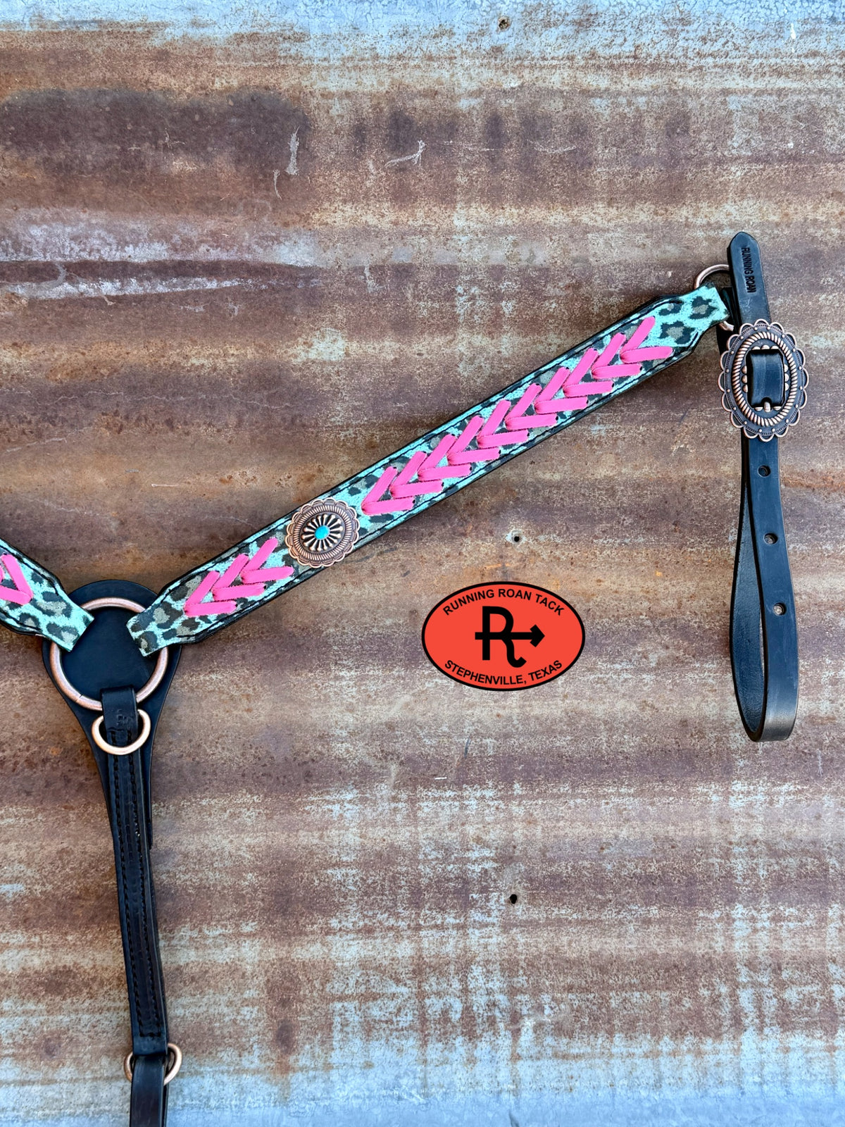 Blue Leopard Tack Set with Pink Lacing and Southwest Hardware *Buy one piece or both pieces* Set10052026-03