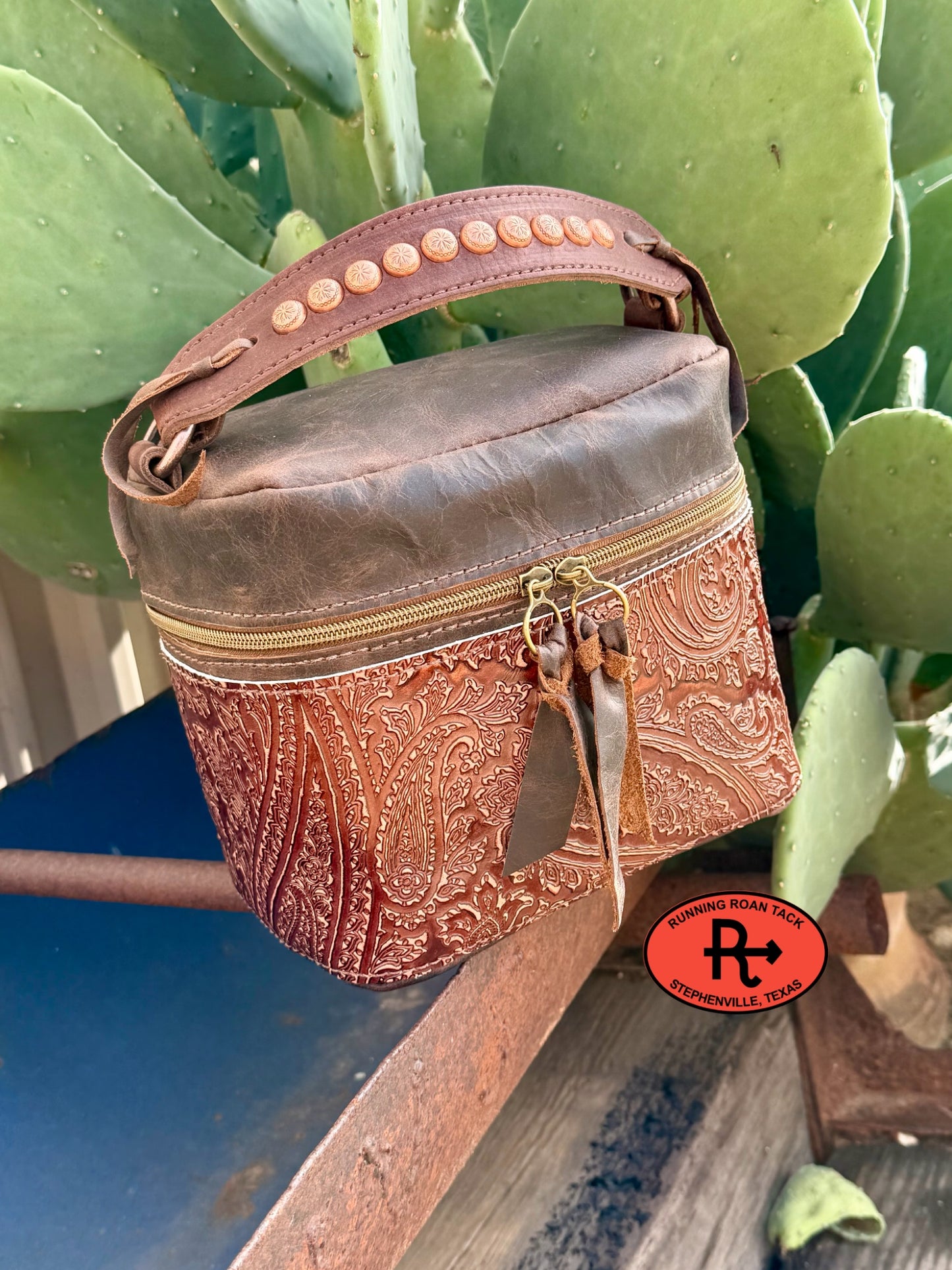 Train Case in Brown Leather with Paisley for Makeup, Toiletries, etc traincase07062026-06