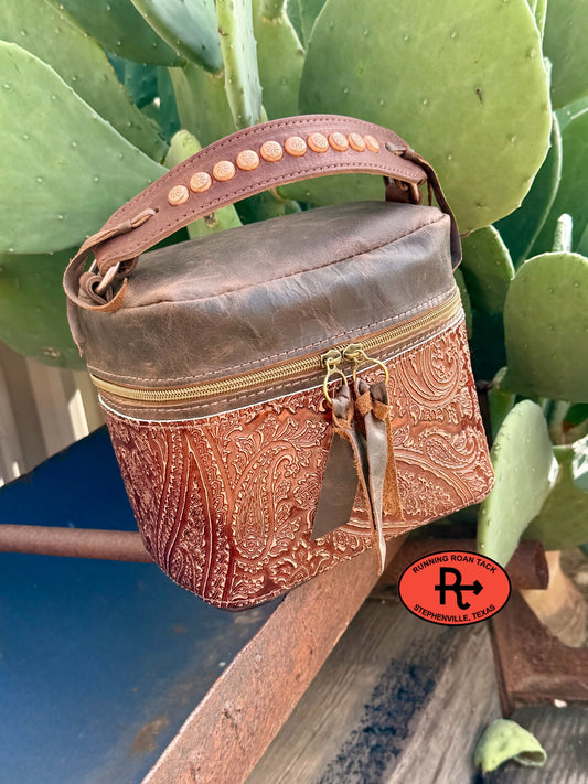 Train Case in Brown Leather with Paisley for Makeup, Toiletries, etc traincase07062026-06