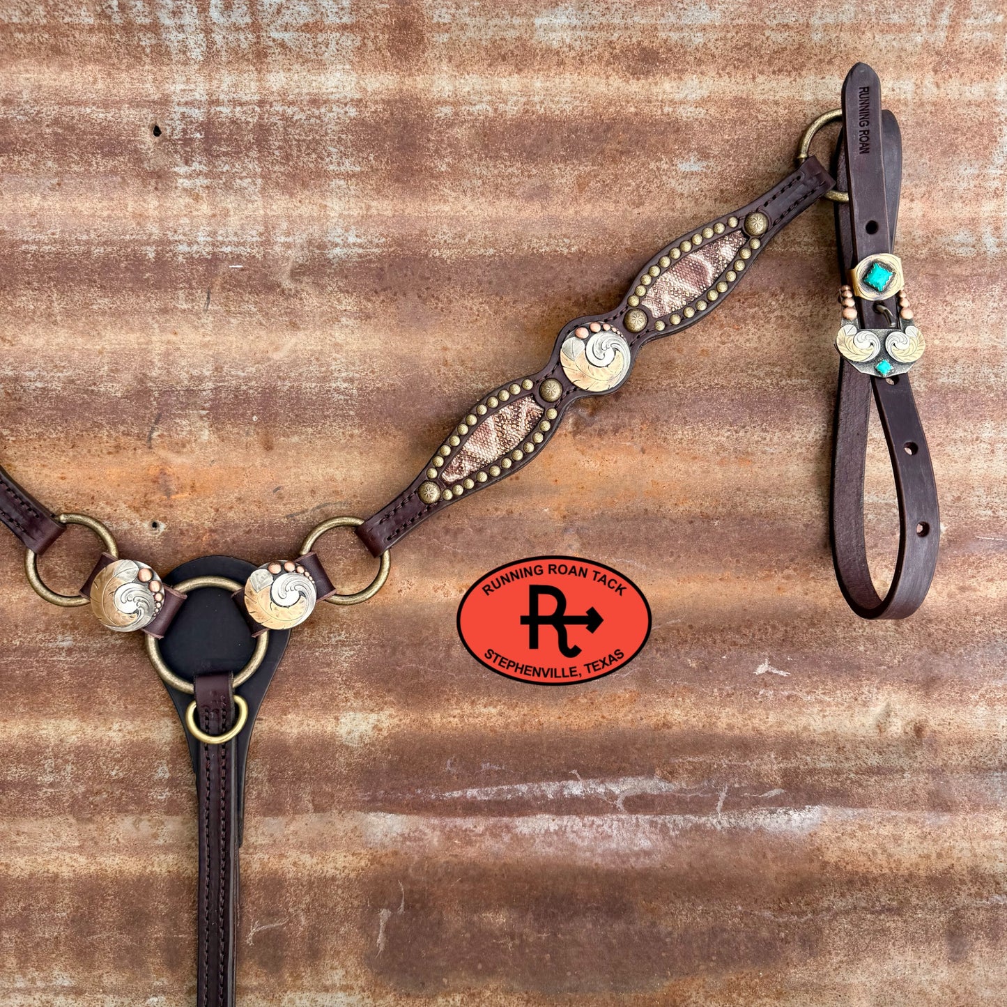 Ring Breast Collar with Inlaid Snake Embossed Leather and Feather Conchos Breastcollar07062026-06