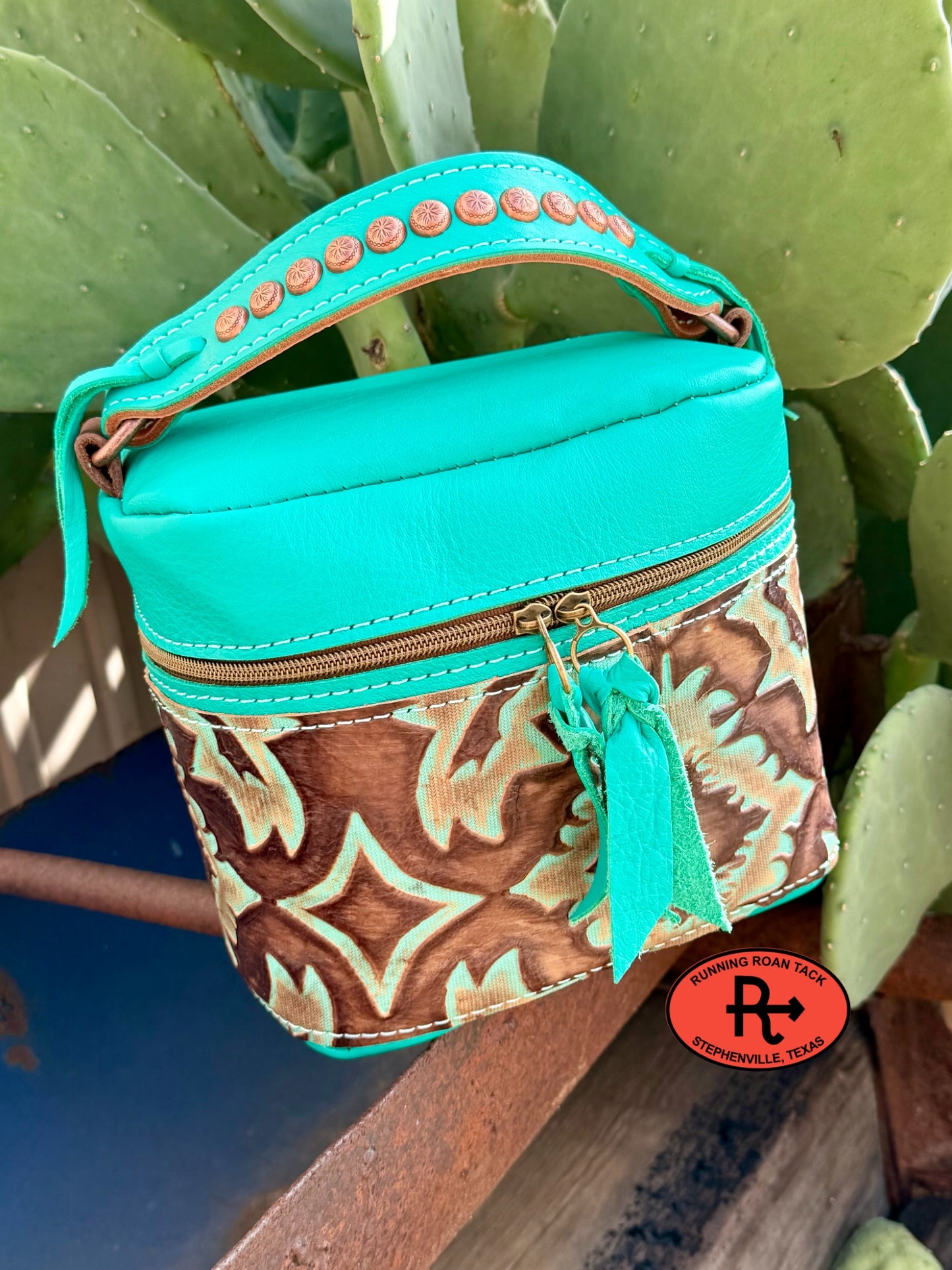 Mint Leather with Mint Boot Top Train Case for Makeup, Toiletries, etc traincase07062026-19