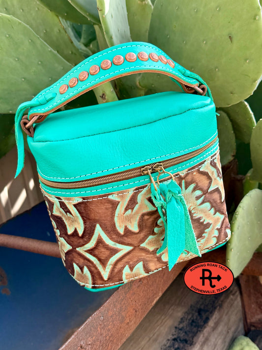 Mint Leather with Mint Boot Top Train Case for Makeup, Toiletries, etc traincase07062026-19