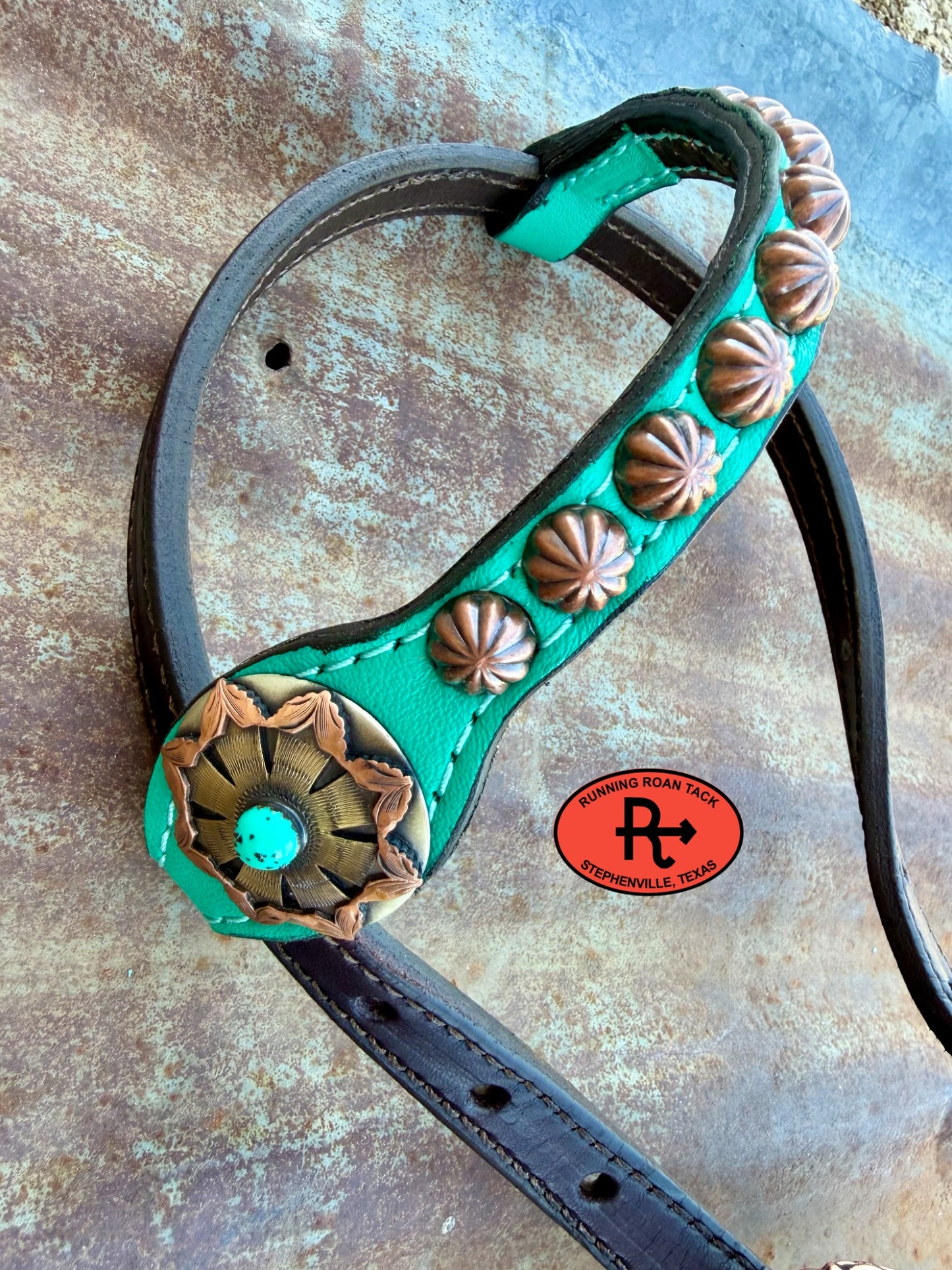 Mint Leather Studded Parachute Spot Tack Set with German Silver Conchos *Buy one piece or both pieces* Set08032026-05