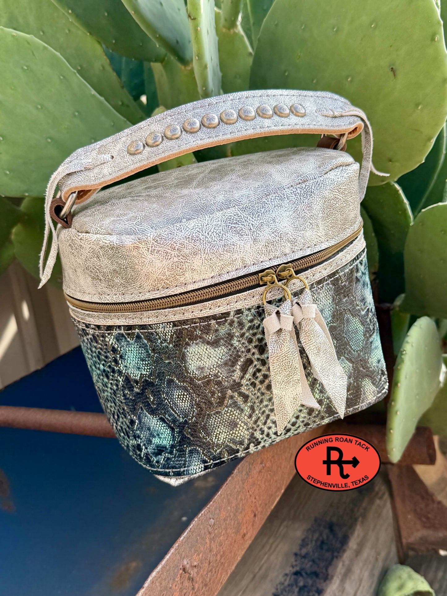 Metallic Silver Leather with Frost Snake Train Case for Makeup, Toiletries, etc traincase07062026-30