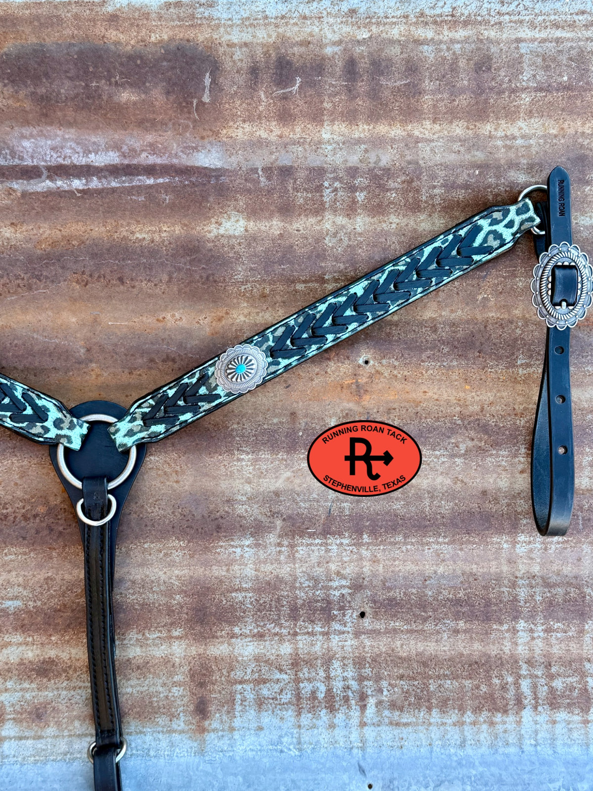 Blue Leopard Tack Set with Black Lacing and Southwest Hardware *Buy one piece or both pieces* Set10052026-02