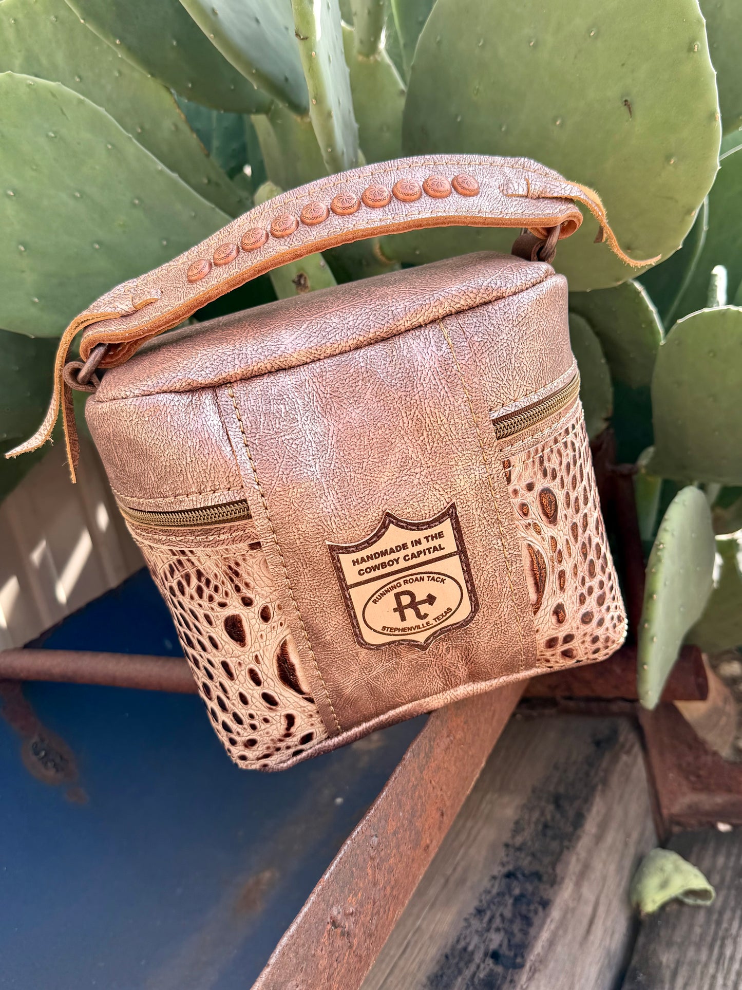 Metallic Copper Leather with Sand Croc Train Case for Makeup, Toiletries, etc traincase07062026-28