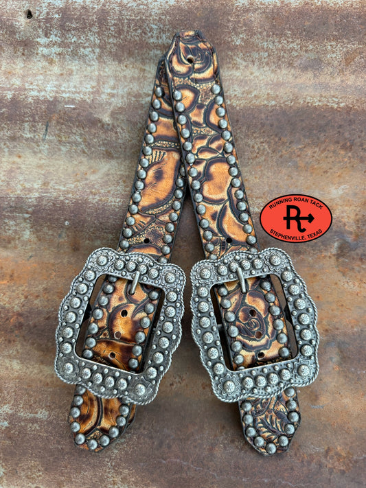 Sepia Rose Belt Style Spur Straps with Antique Silver Buckles spurstraps08032026-11