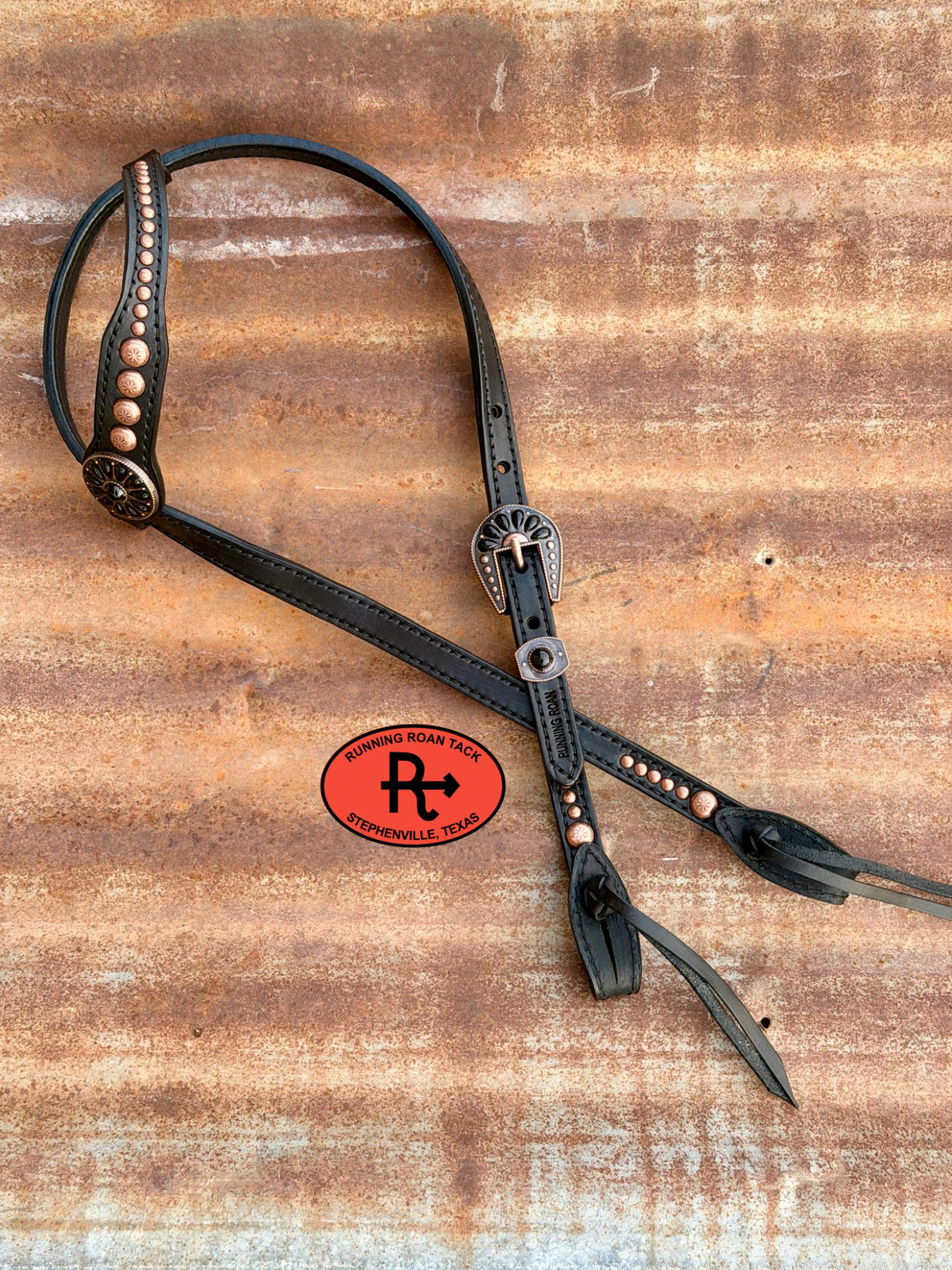 Black Single Ear Single Buckle Headstall with Quick Change Pineapple Knots and Black Cabochon Hardware 38”-43” Headstall10052026-21