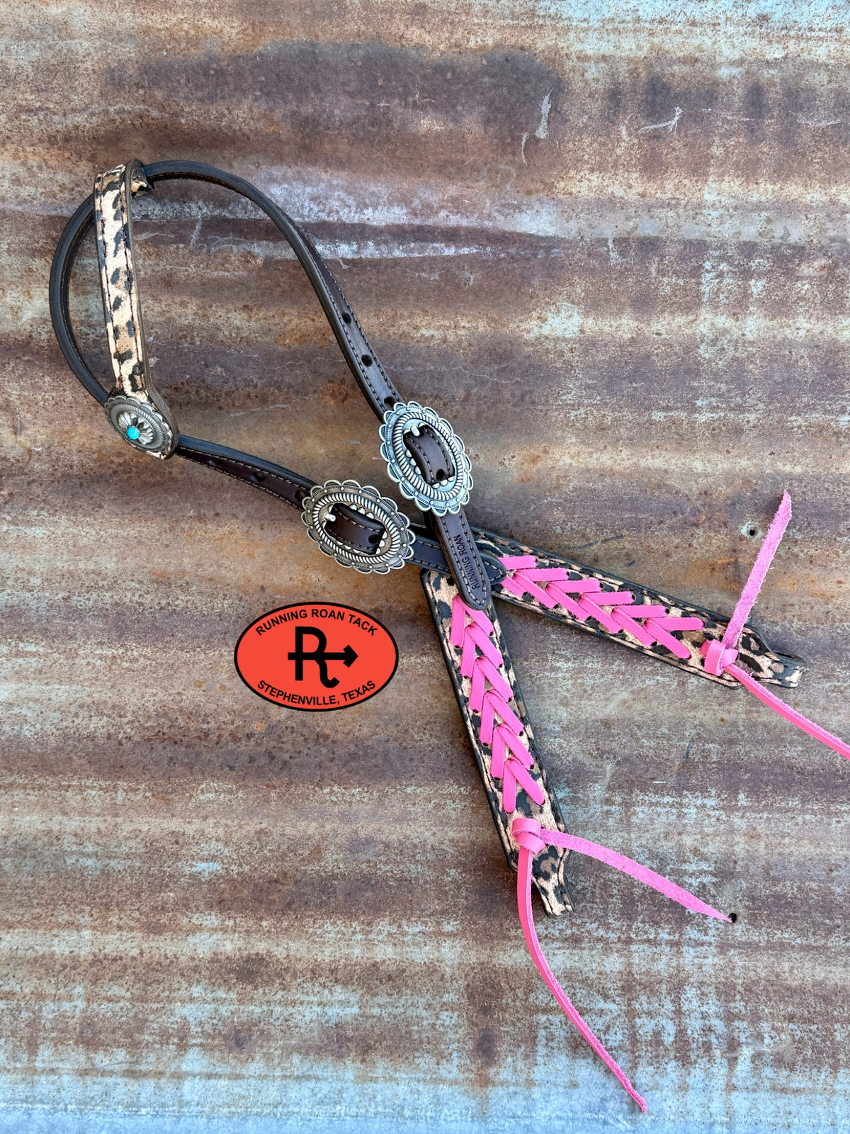 Leopard Tack Set with Pink Lacing and Southwest Hardware *Buy one piece or both pieces* Set10052026-05