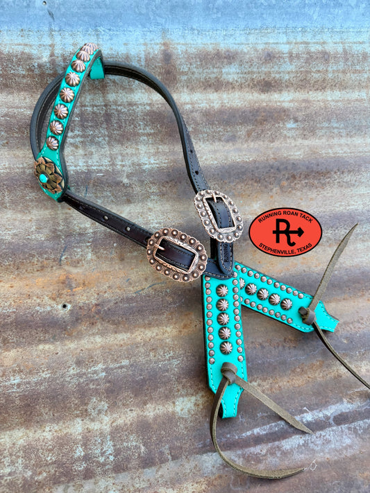 Mint Leather Studded Parachute Spot Tack Set with German Silver Conchos *Buy one piece or both pieces* Set08032026-05