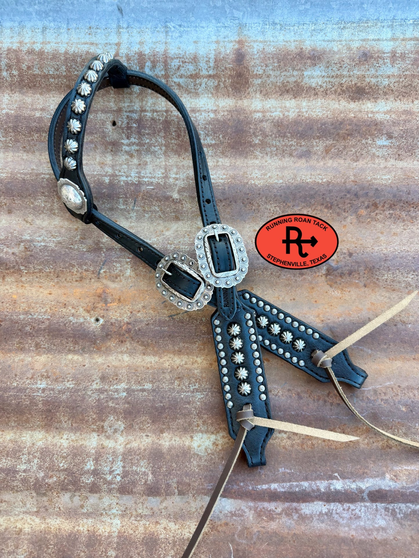 Black Leather Studded Parachute Spot Tack Set *Buy one piece or both pieces* Set08032026-01