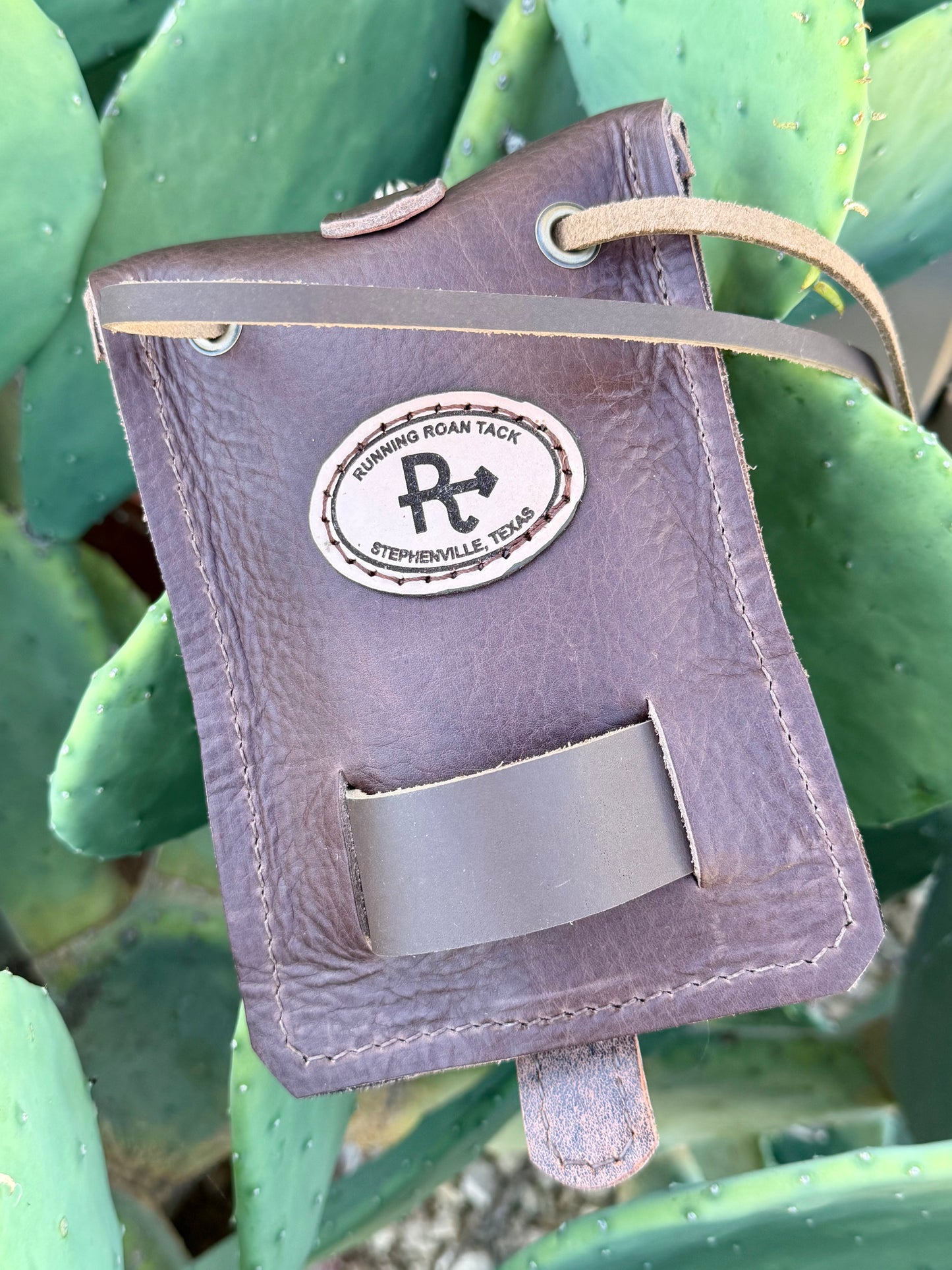 Chocolate Brown Leather Mini Saddle Bag with Large Antique Silver Buckle for Phone, Keys, Roping Powder, etc