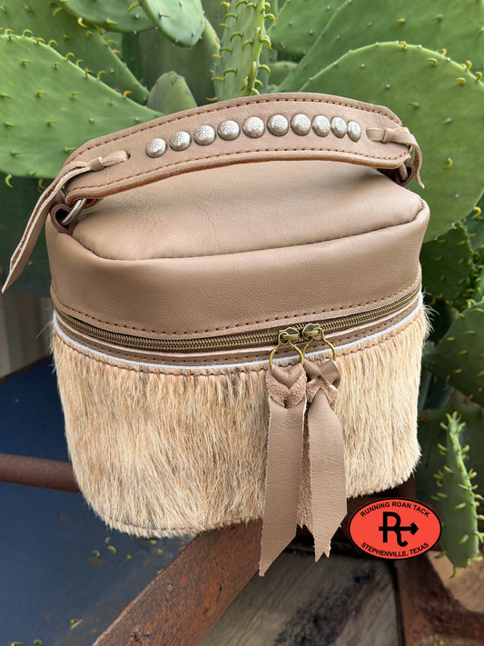 Train Case in Taupe Leather with Hair On Cowhide for Makeup, Toiletries, etc traincase06012026-03