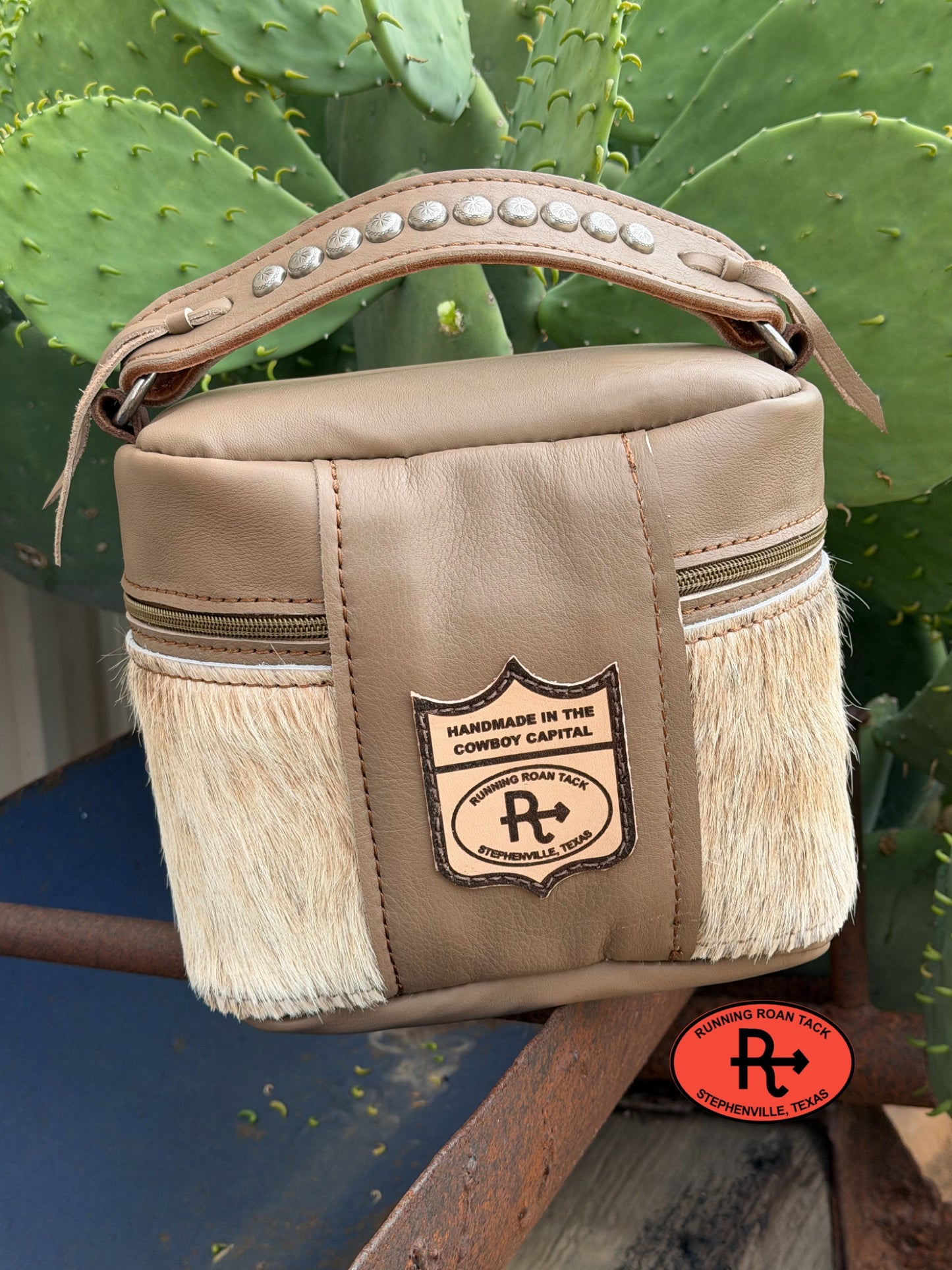 Train Case in Taupe Leather with Hair On Cowhide for Makeup, Toiletries, etc traincase06012026-03
