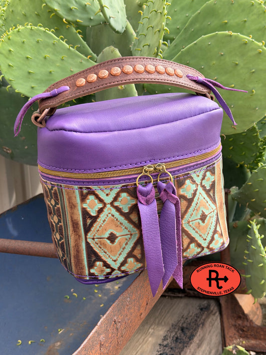 Train Case in Purple Leather with Tricolor Southwest Embossed Leather for Makeup, Toiletries, etc traincase06012026-05