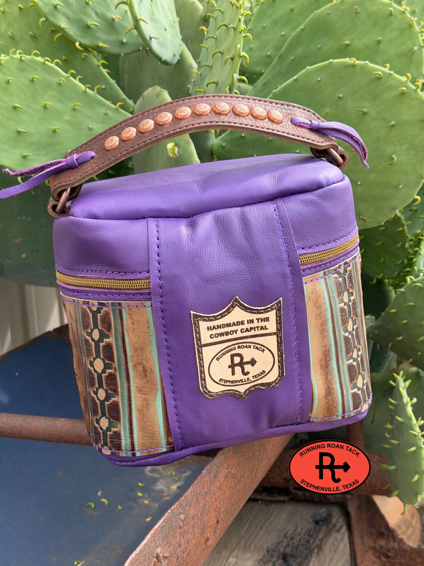 Train Case in Purple Leather with Tricolor Southwest Embossed Leather for Makeup, Toiletries, etc traincase06012026-05