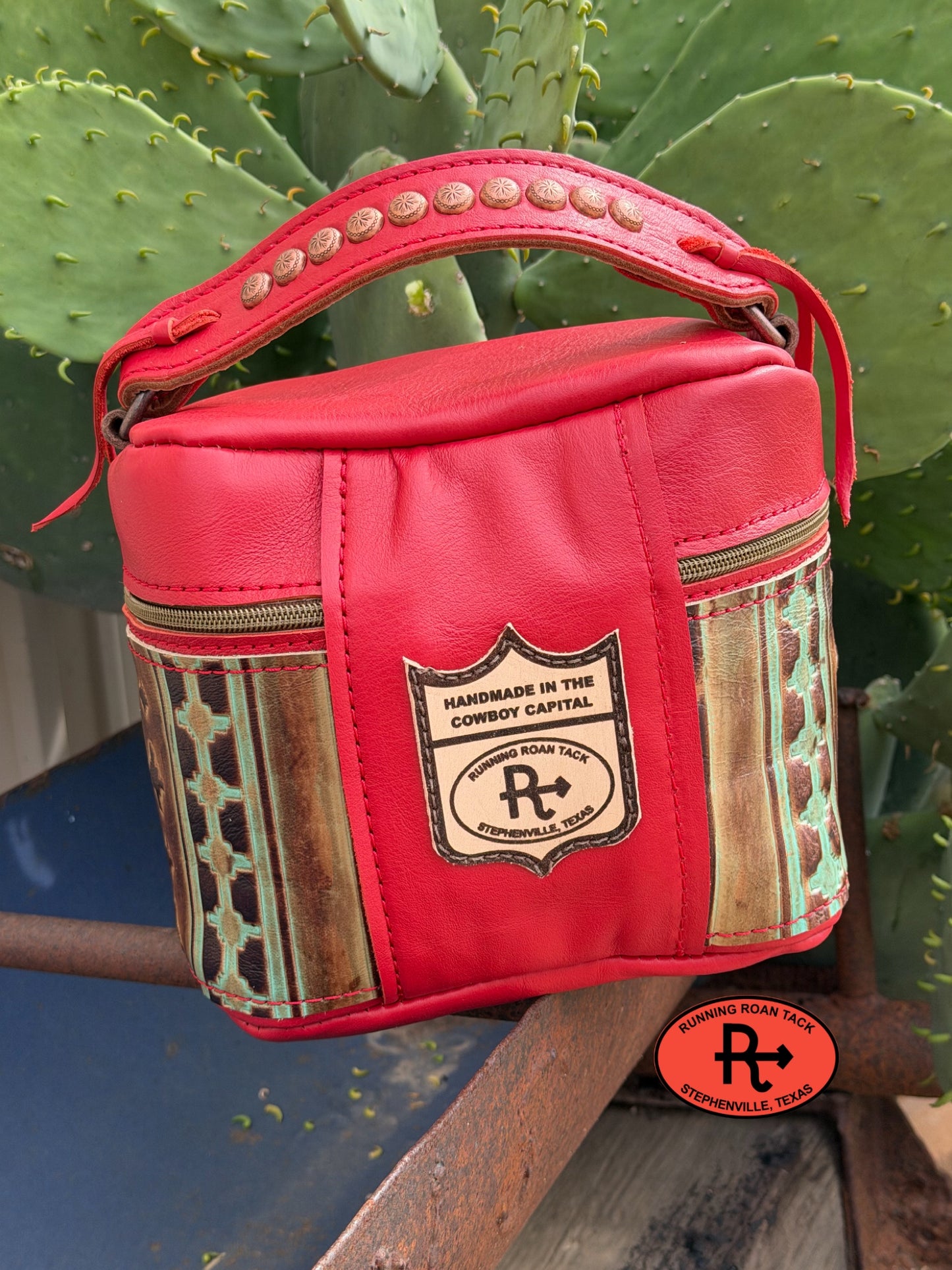 Train Case in Red Leather with Red Southwest Embossed Leather for Makeup, Toiletries, etc traincase06012026-06