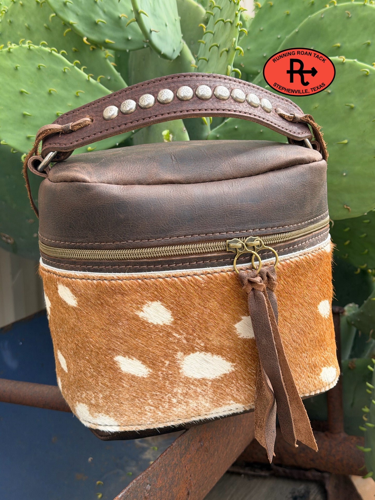 Train Case in Brown Leather with Axis Printed Hair On Cowhide for Makeup, Toiletries, etc traincase06012026-12