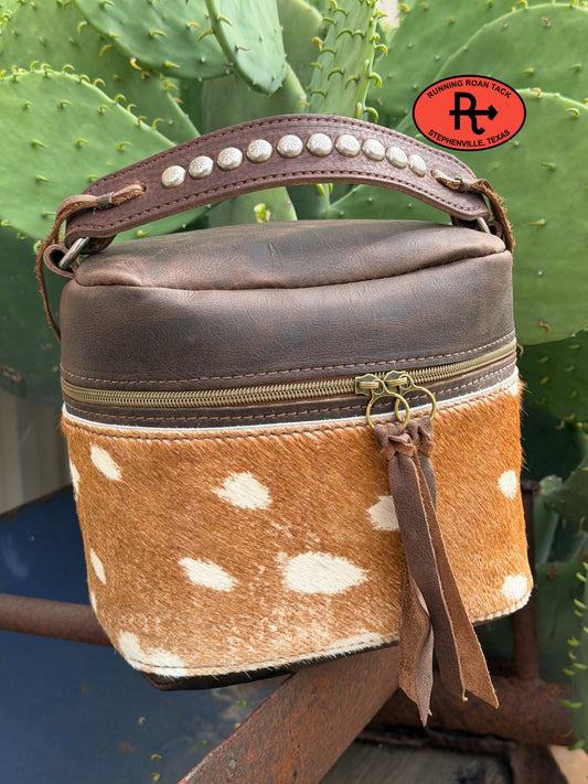 Train Case in Brown Leather with Axis Printed Hair On Cowhide for Makeup, Toiletries, etc traincase06012026-12