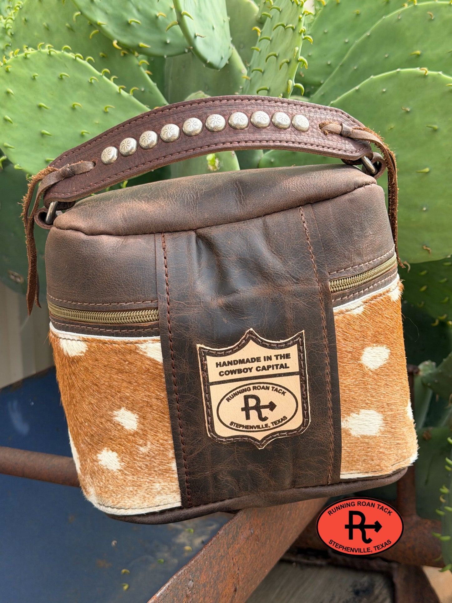 Train Case in Brown Leather with Axis Printed Hair On Cowhide for Makeup, Toiletries, etc traincase06012026-12