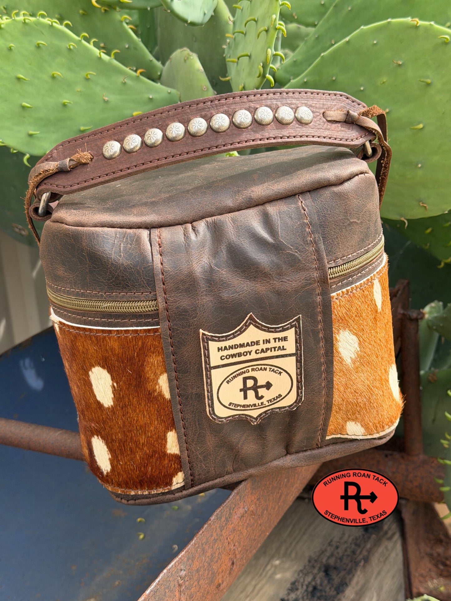Train Case in Brown Leather with Axis Printed Hair On Cowhide for Makeup, Toiletries, etc traincase06012026-13