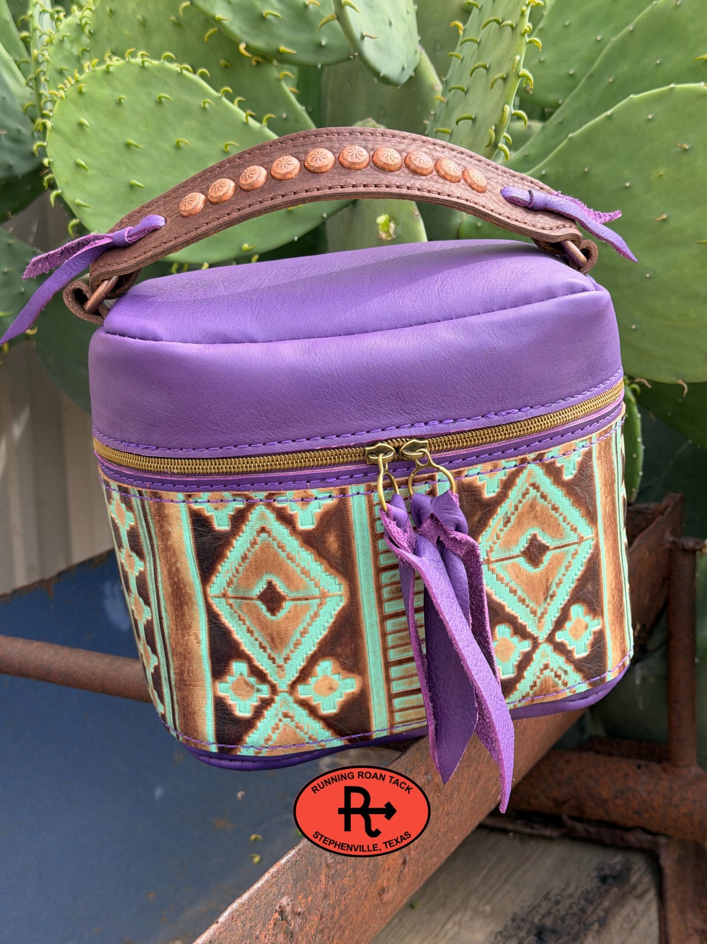 Train Case in Purple Leather with Southwest Embossed Leather for Makeup, Toiletries, etc traincase06012026-21