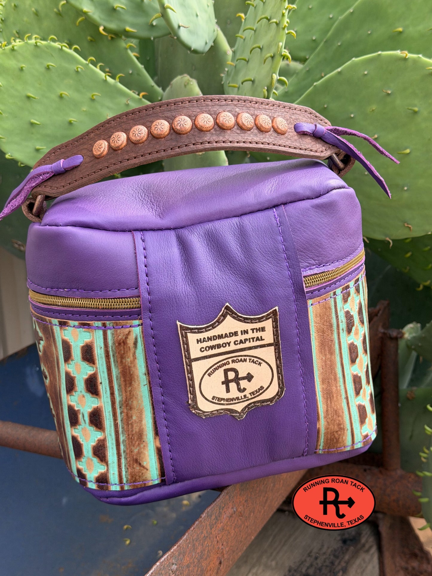 Train Case in Purple Leather with Southwest Embossed Leather for Makeup, Toiletries, etc traincase06012026-21