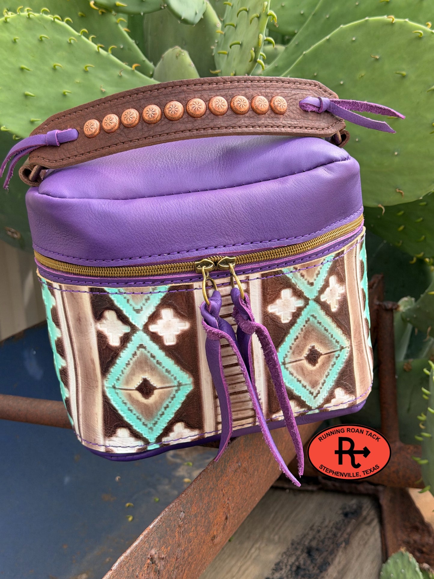 Train Case in Purple Leather with Southwest Embossed Leather for Makeup, Toiletries, etc traincase06012026-22
