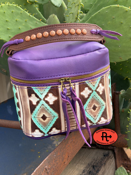 Train Case in Purple Leather with Southwest Embossed Leather for Makeup, Toiletries, etc traincase06012026-22