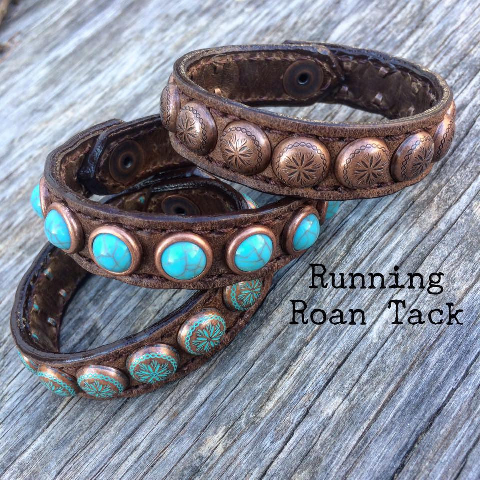 Stackable Set of Brown Bracelets with Dots and Veined Turquoise Stones