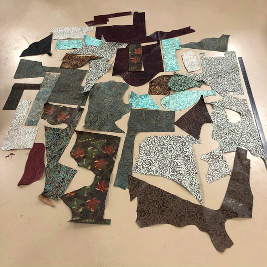 Scrap Leather Lot #3, Floral Patterns, Over 4lbs of Leather